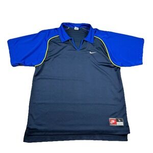Vintage Nike Team Polo Shirt Mens L Sideline Training Soccer Jersey 90s y2K Blue